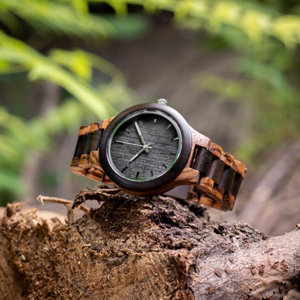 Reloj de madera de bambú con correa de tela modelo Yellowstone