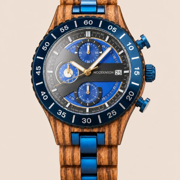 Norvik Ocean, Woodenson light wood chronograph with blue details